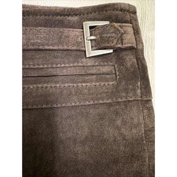 June Genuine Leather Suede Brown Lined Buckle Pockets Mini  Skirt  Size 4 - Picture 3 of 7